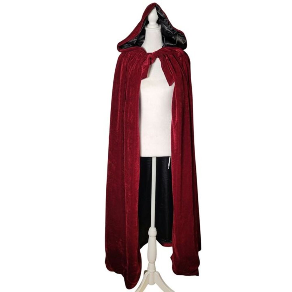 Burgundy Velvet Hooded Cloak Cape S Gothic Cosplay Vampire Ren-Faire Medieval